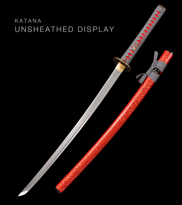 Unsharpened Katana — Grey Ito, Red Metallic Saya