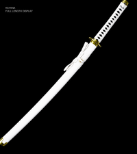 Unsharpened Black-Finish Anime Collector Katana — White Ito, White Lacquered Saya — gallery image 2