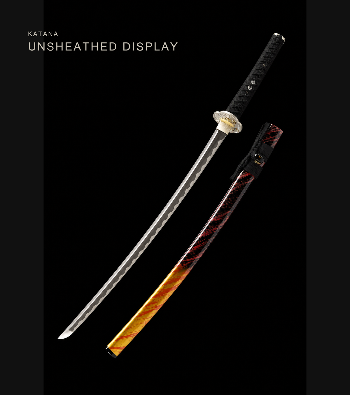 Sea Swallow Katana — Flame-Striped Saya, Silver Mokko Tsuba