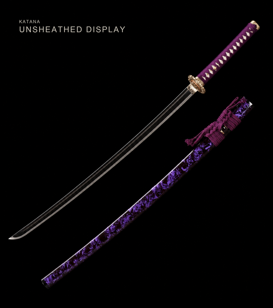 Unsharpened Purple-Flame Collector Katana — Slim Saya, Copper Fittings — view 1