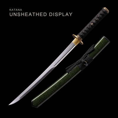 Folded Steel Short Sword — Black Ito, Olive Saya