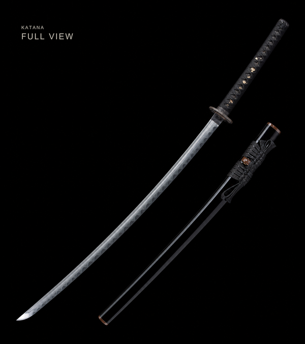 Unsharpened Patterned-Steel Collector Katana — Clay-Tempered, Aged Copper Fittings — view 1