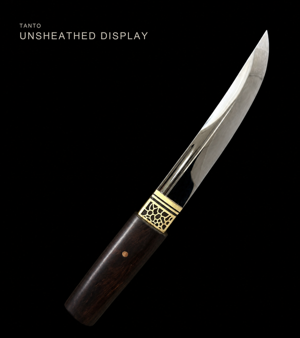 Ebony Tanto — U-no-kubi Blade, Pierced Brass Fuchi