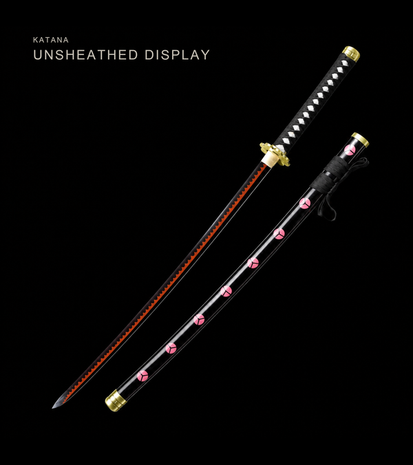 Orange-Blade Anime Katana — Pink-Blossom Saya, Plum Tsuba