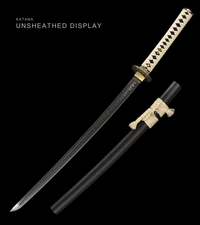 Unsharpened Chrysanthemum-Tsuba Collector Katana — Clay-Tempered T10, Lacquered Saya — gallery image 1