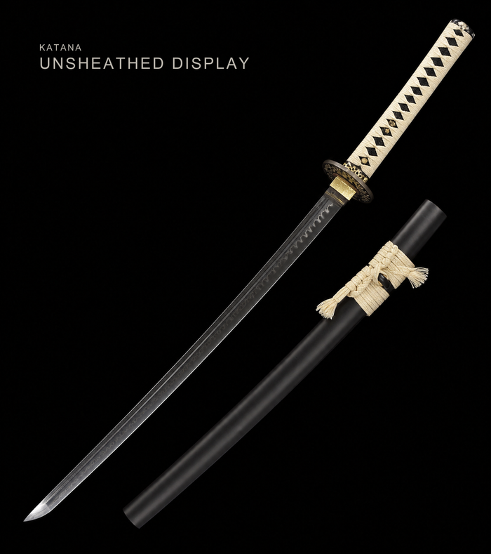Unsharpened Chrysanthemum-Tsuba Collector Katana — Clay-Tempered T10, Lacquered Saya — view 1