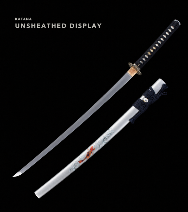 Unsharpened Twin-Fish Wave Collector Katana — 1065 Steel, Piano-Lacquer Saya — view 1
