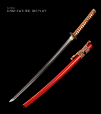 Unsharpened T10 Collector Katana — Red Saya, Tan Ito, Copper Fittings — gallery image 1