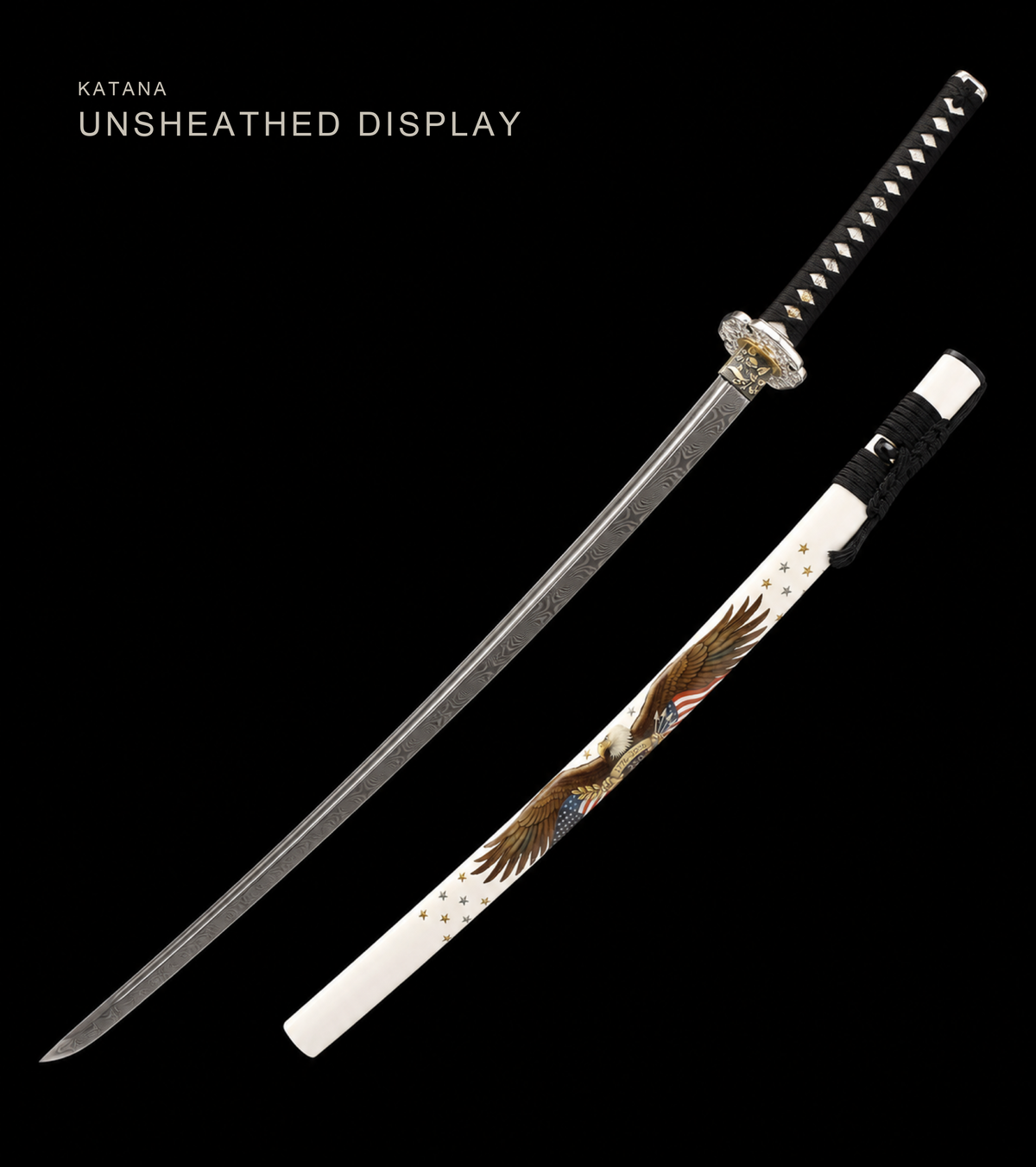 Twisted-Grain Katana — Folded T8, White Eagle Saya