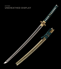 Unsharpened Pan Collector Katana — Grade 45 Carbon Steel, Lacquered Hardwood Saya — gallery image 1