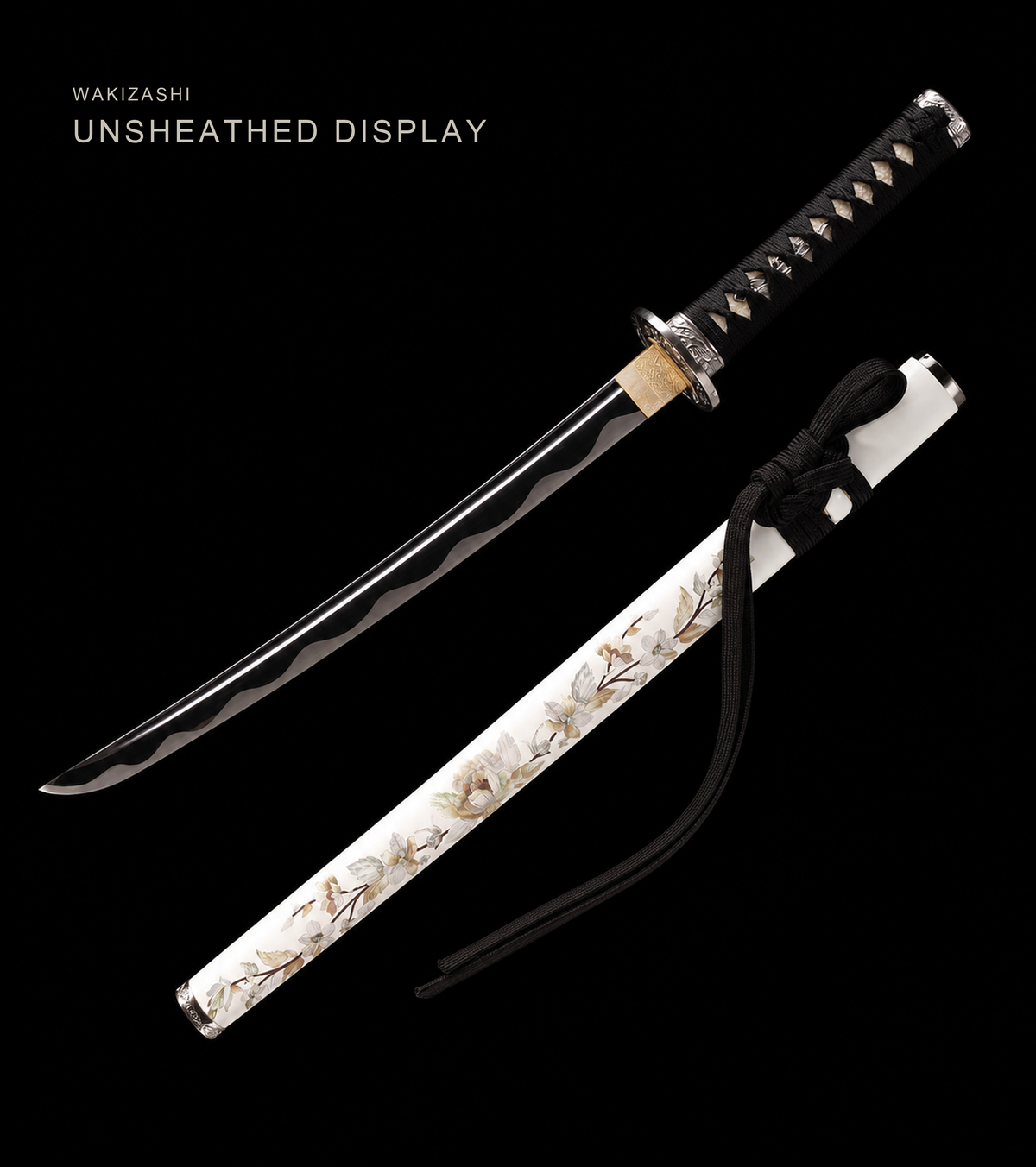 Unsharpened Lantern-Motif Collector Wakizashi — 5160 Steel, Nickel-Silver Fittings — view 1