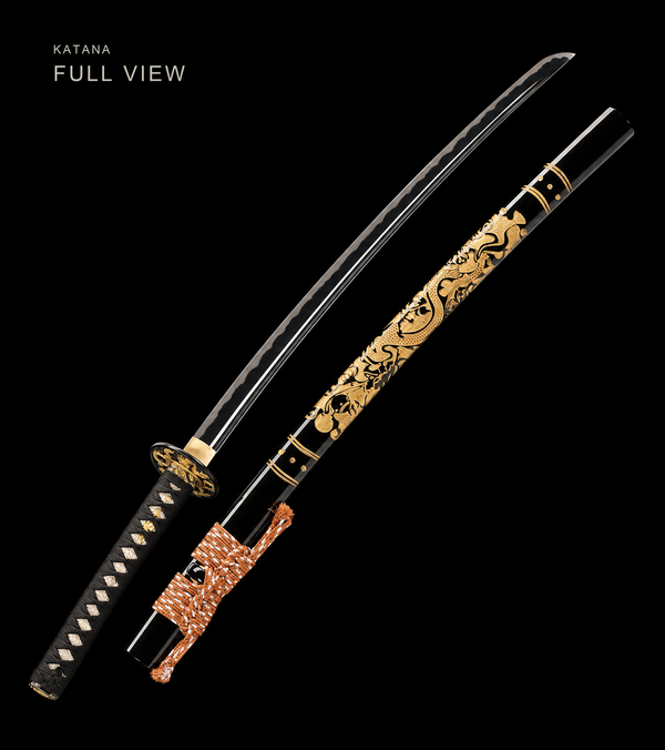 Unsharpened Gold-Dragon Relief Collector Katana — 5160 Steel, Copper Fittings — view 1