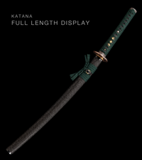 Unsharpened Blackened Collector Katana — Green Ito, Black Rayskin Saya — gallery image 2
