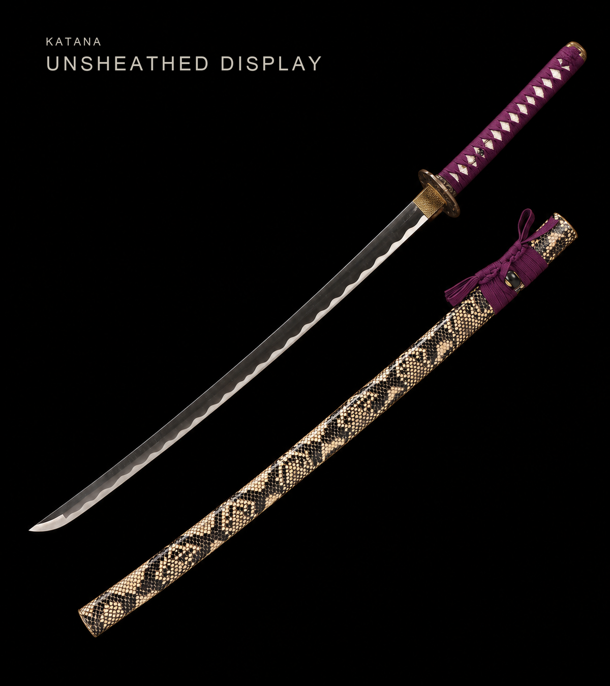 Unsharpened Serpent-Motif Collector Katana — 45 Carbon Steel, Lacquered Hardwood Saya — view 1