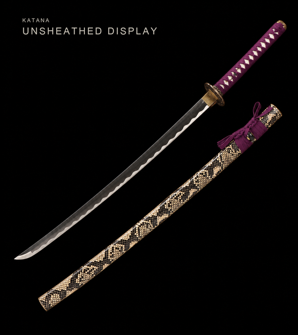 Unsharpened Serpent-Motif Collector Katana — 45 Carbon Steel, Lacquered Hardwood Saya — view 1