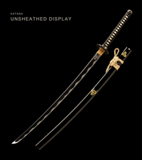 Unsharpened Mirror-Polished Katana — 5160 Spring Steel, Black Kamon Saya, Iron Tsuba — gallery image 1