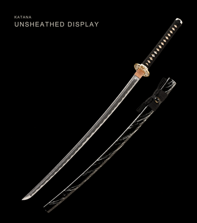 Drifting Shadow Katana — Streaked Black Saya, Copper Seppa