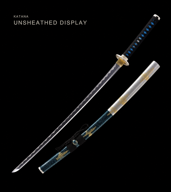 Ocean Dragon Katana — Teal Cloud Saya, Silver Wave Tsuba