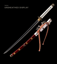Unsharpened Collector Tachi — Red Saya with Gold Kamon, White Ito — gallery image 1