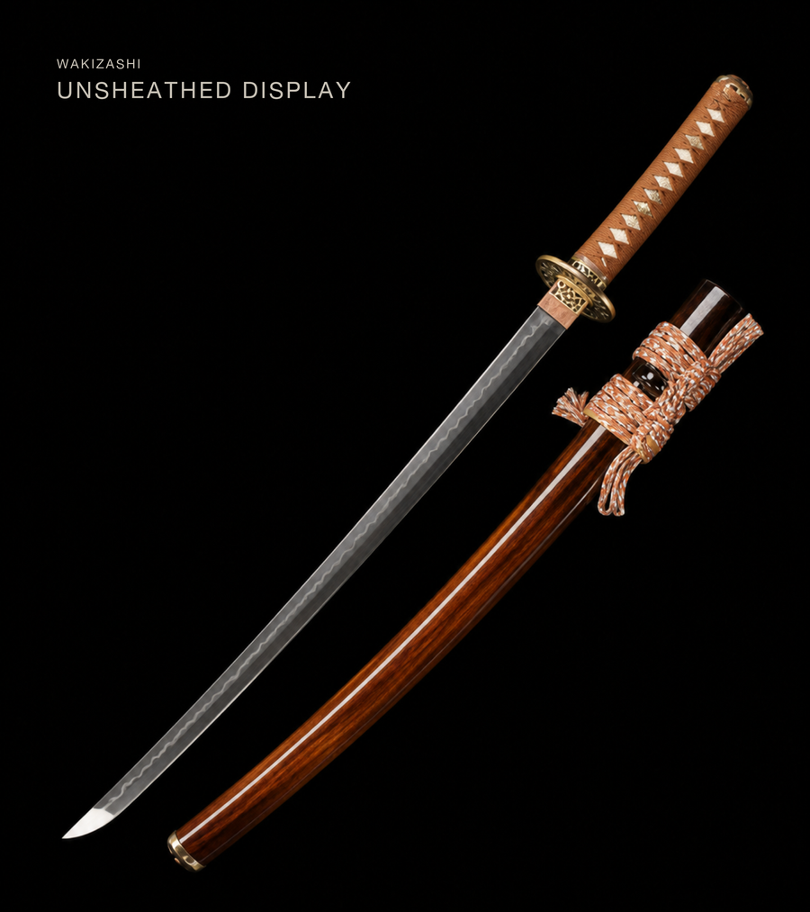 Unsharpened Bamboo-Tiger Collector Wakizashi — Clay-Tempered T10, Copper Fittings — view 1