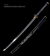 Unsharpened Rising Dragon Katana — Clay-Tempered T1095, Wave-Inlaid Saya, Copper Fittings — gallery image 1