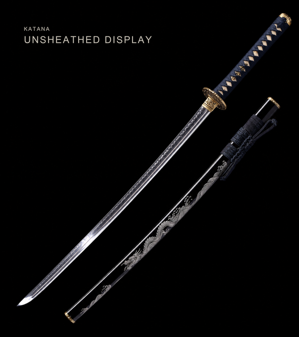 Rising Dragon Katana — Clay-Tempered T1095, Wave-Inlaid Saya, Copper Fittings