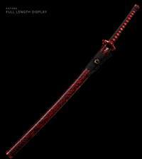 Unsharpened Patterned-Steel Collector Katana — Black Ito, Red Carved Saya — gallery image 2