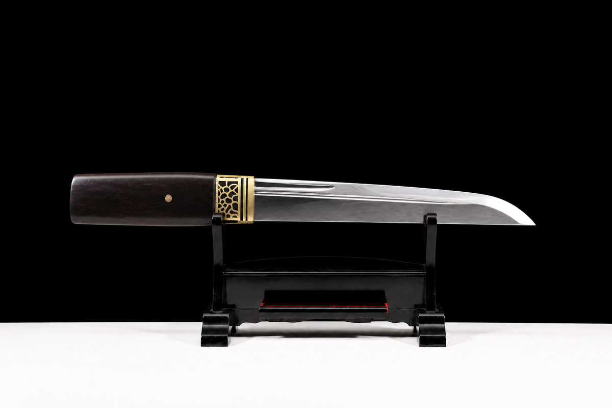 Ebony Tanto — U-no-kubi Blade, Pierced Brass Fuchi
