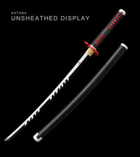 Unsharpened White-Flame Anime Collector Katana — Black & Red Ito, Flame Tsuba — gallery image 1