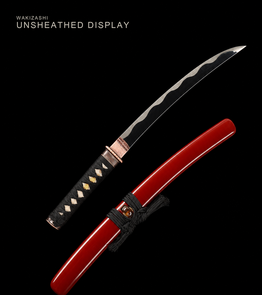 Unsharpened Red-Copper Collector Wakizashi — 1065 Steel, Pearl Rayskin Tsuka — view 1