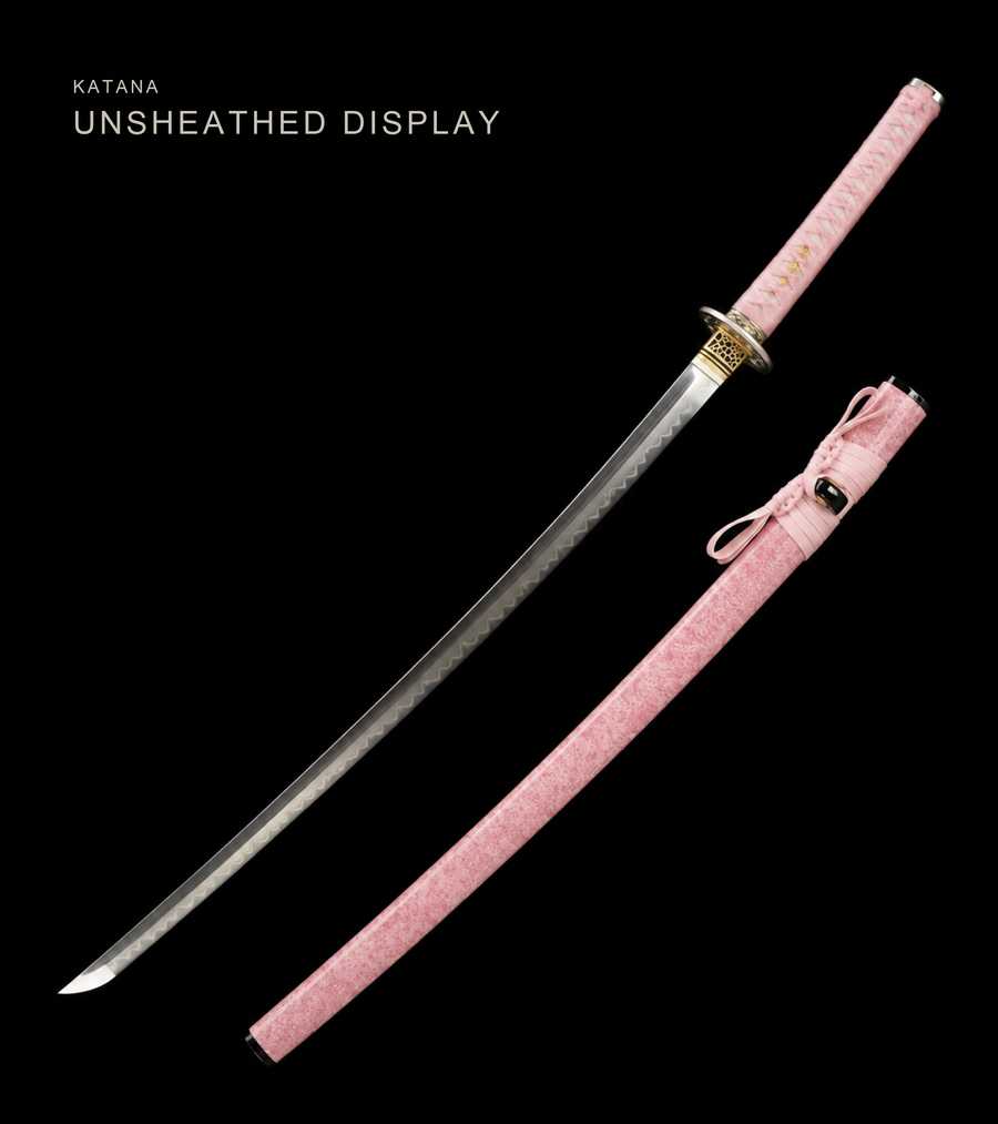 Unsharpened Pink Collector Katana — T10 Tool Steel, Clay-Tempered, Bo-Hi — view 1