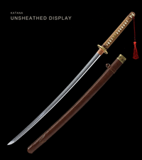 Unsharpened Folded Steel Collector Type 98 Sword — Tan Ito, Brown Leather Saya — gallery image 1