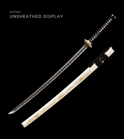 Chonglou Katana — Gold-Painted White Saya, Floral Mokko Tsuba