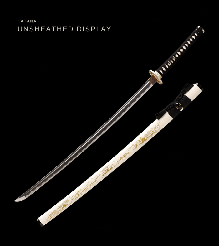 Chonglou Katana — Gold-Painted White Saya, Floral Mokko Tsuba