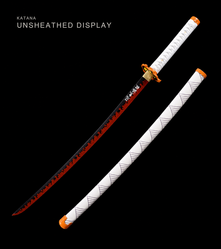 Flame-Blade Anime Katana — White Ito, Purple-Pattern Saya