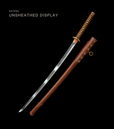 Folded Steel Type 98 collector sword with tan ito and studded leather saya