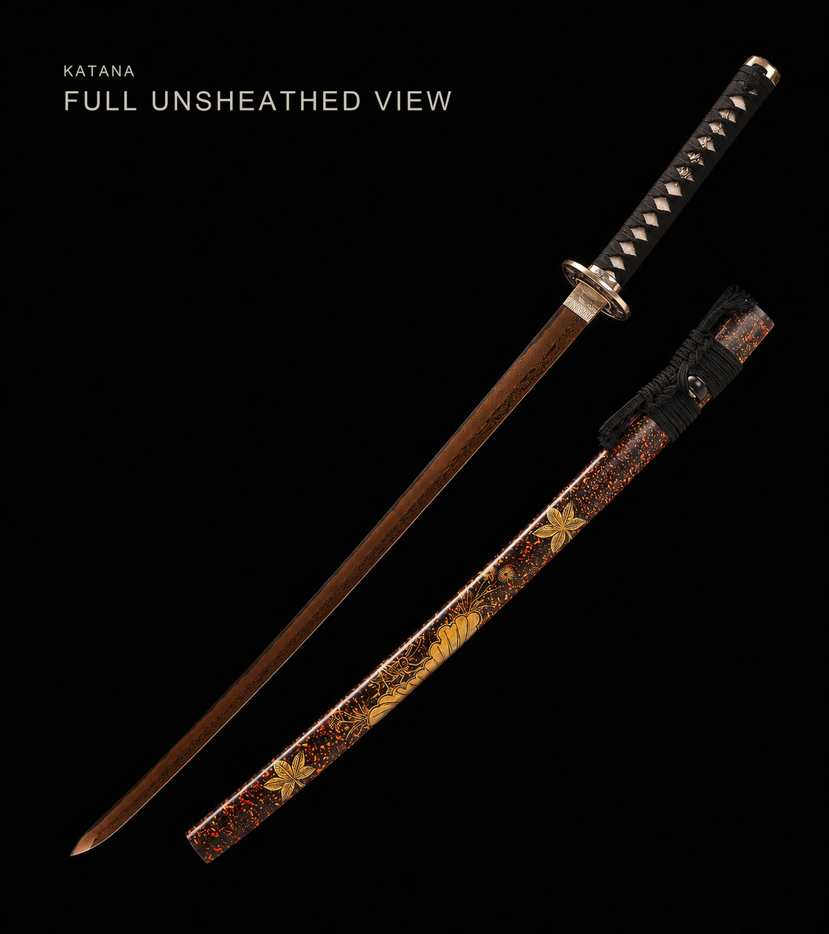 Hand-Painted Saya Katana — Sanmai Folded Steel, Gold Chrysanthemum