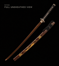 Unsharpened Hand-Painted Saya Katana — Sanmai Folded Steel, Gold Chrysanthemum — gallery image 1