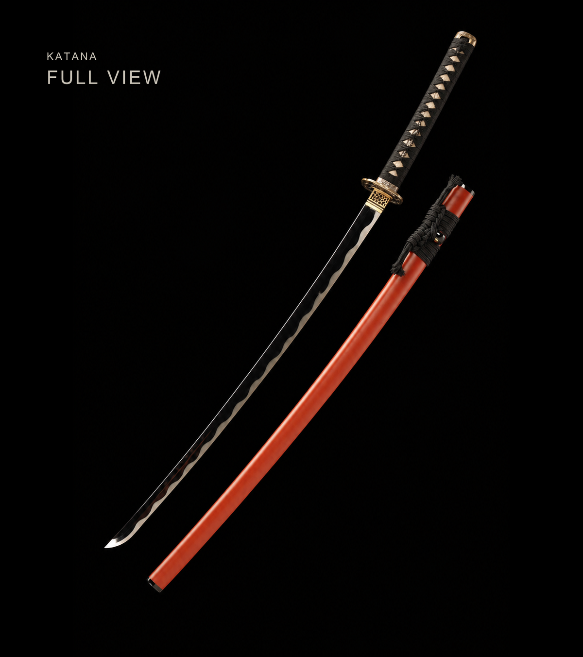 Rising Dragon Katana — Vermilion Saya, Gold Openwork Tsuba