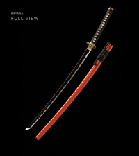 Unsharpened Rising Dragon Katana — Vermilion Saya, Gold Openwork Tsuba — gallery image 1