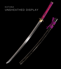 Unsharpened Patterned-Steel Collector Katana — Purple Ito, Gold-Fleck Saya — gallery image 1