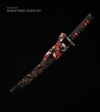 Unsharpened 1065 Collector Wakizashi — Carved Dragon Saya, Black and Red Ito — gallery image 2