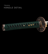 Unsharpened Blackened Collector Katana — Green Ito, Black Rayskin Saya — gallery image 3