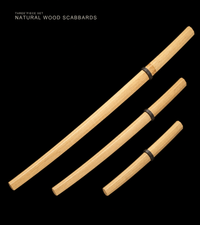Unsharpened Three-Piece Collector Set — Clay-Tempered T10, Hexagonal White-Wood Saya — gallery image 2