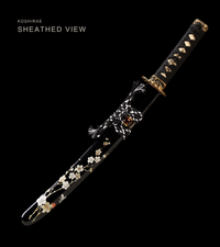 Unsharpened Plum Blossom Wakizashi — Sanmai T1095, Patterned Steel, Copper Fittings — gallery image 2