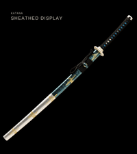 Unsharpened Ocean Dragon Katana — Teal Cloud Saya, Silver Wave Tsuba — gallery image 2