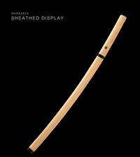 Unsharpened Ladder-Pattern Collector Iaito — Patterned Steel, Horn and White-Wood Mounts — gallery image 2