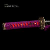 Unsharpened Patterned-Steel Collector Katana — Purple Ito, Gold-Fleck Saya — gallery image 6