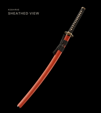 Unsharpened Rising Dragon Katana — Vermilion Saya, Gold Openwork Tsuba — gallery image 3