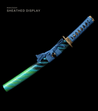 Unsharpened Compact Collector Wakizashi — Teal Streaked Saya, Blue Ito — gallery image 2
